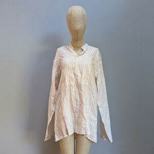 Lorenzini White, Orange Long Sleeve Striped Italian 100% Linen Shirt - Medium